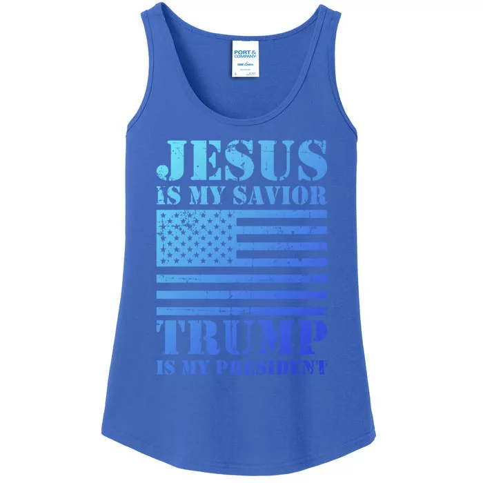 American Flag Jesus Is My Savior Trump Is My President Gift Ladies Essential Tank