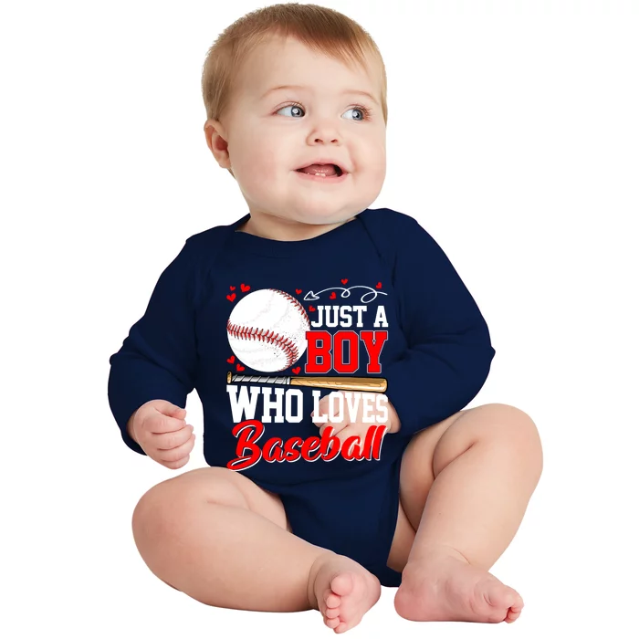 American Flag Just A Who Loves Baseball Funny Gift Baby Long Sleeve Bodysuit