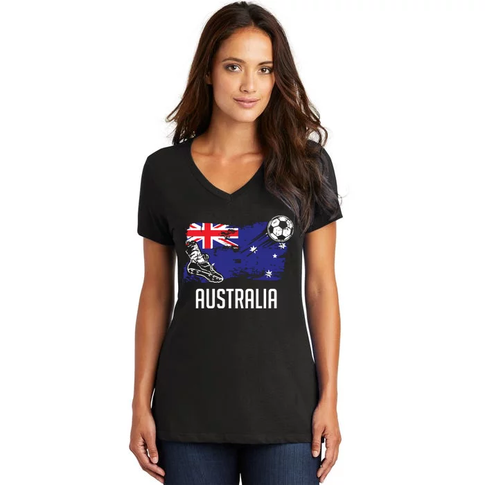 Australia Flag Jersey Australian Soccer Team Australian Women's V-Neck T-Shirt