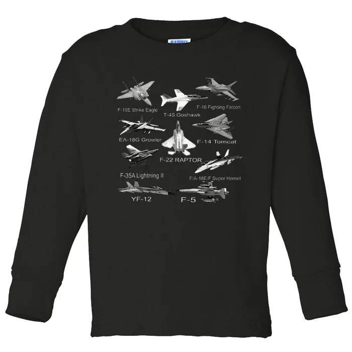 American Fighters Jets F22 Raptor F14 Tomcat Plane Toddler Long Sleeve Shirt