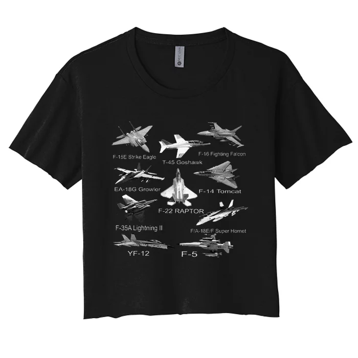 American Fighters Jets F22 Raptor F14 Tomcat Plane Women's Crop Top Tee