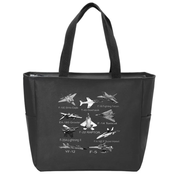 American Fighters Jets F22 Raptor F14 Tomcat Plane Zip Tote Bag