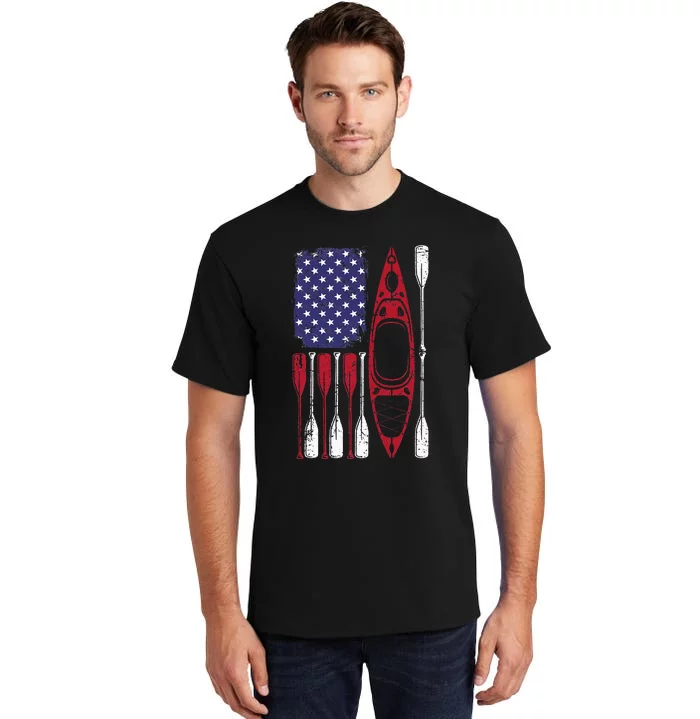 American Flag Kayak Paddle Kayaking Tall T-Shirt