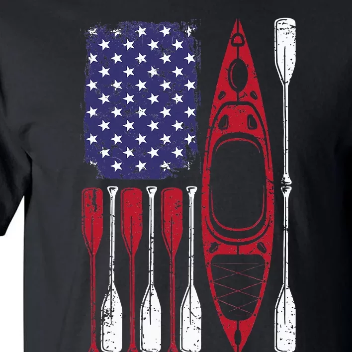 American Flag Kayak Paddle Kayaking Tall T-Shirt