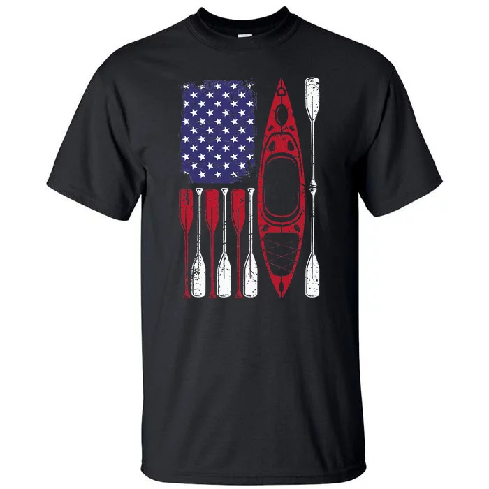 American Flag Kayak Paddle Kayaking Tall T-Shirt