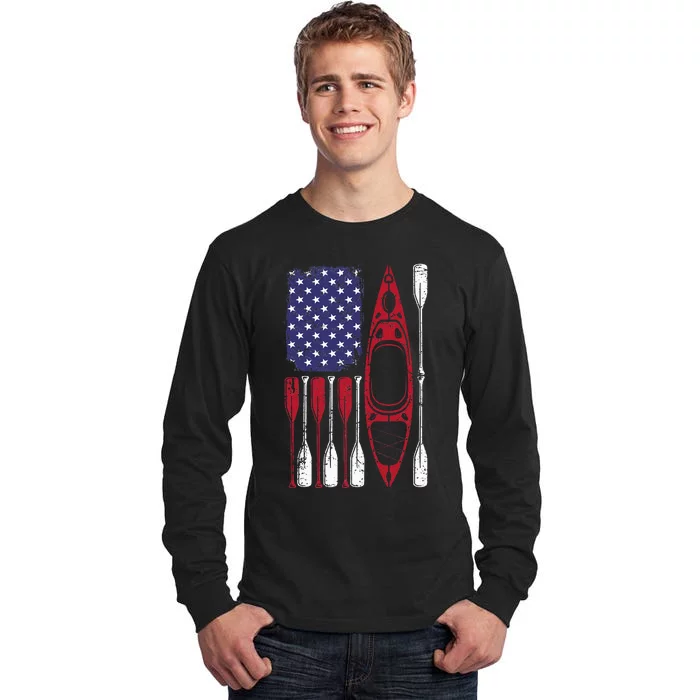 American Flag Kayak Paddle Kayaking Tall Long Sleeve T-Shirt