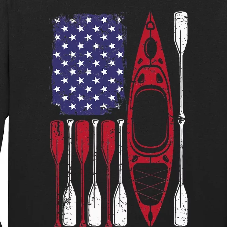 American Flag Kayak Paddle Kayaking Tall Long Sleeve T-Shirt