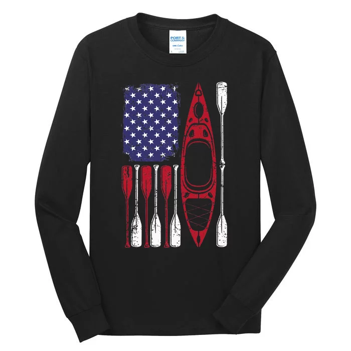 American Flag Kayak Paddle Kayaking Tall Long Sleeve T-Shirt