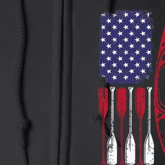 American Flag Kayak Paddle Kayaking Full Zip Hoodie