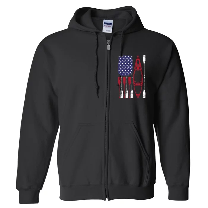 American Flag Kayak Paddle Kayaking Full Zip Hoodie