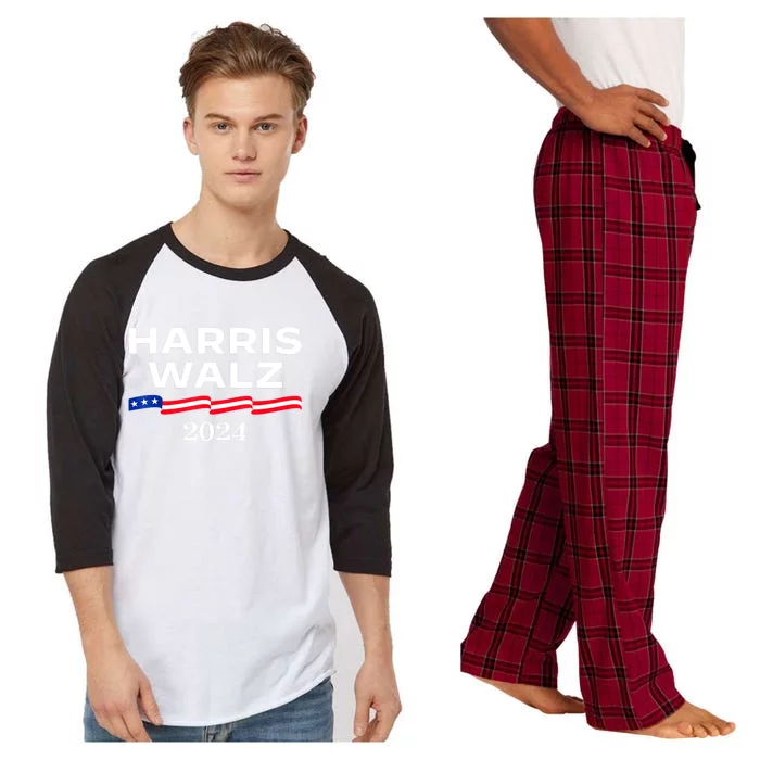 American Flag Kamala Harris Tim Walz Waltz Gift Raglan Sleeve Pajama Set