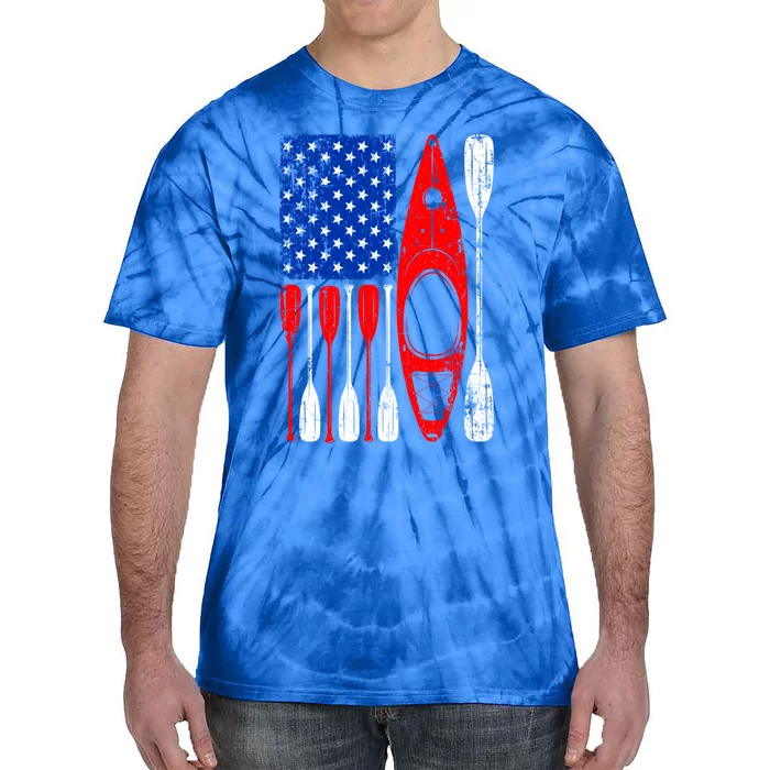 American Flag Kayak Paddle Kayaking 4th Of July Dad Papa Gift Tie-Dye T-Shirt