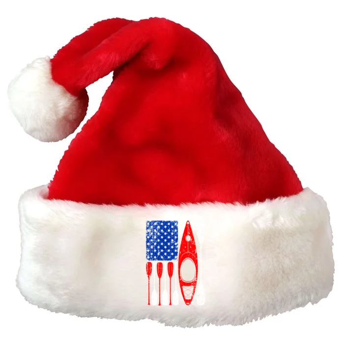 American Flag Kayak Paddle Kayaking 4th Of July Dad Papa Gift Premium Christmas Santa Hat