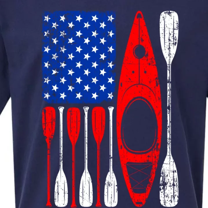 American Flag Kayak Paddle Kayaking 4th Of July Dad Papa Gift Sueded Cloud Jersey T-Shirt