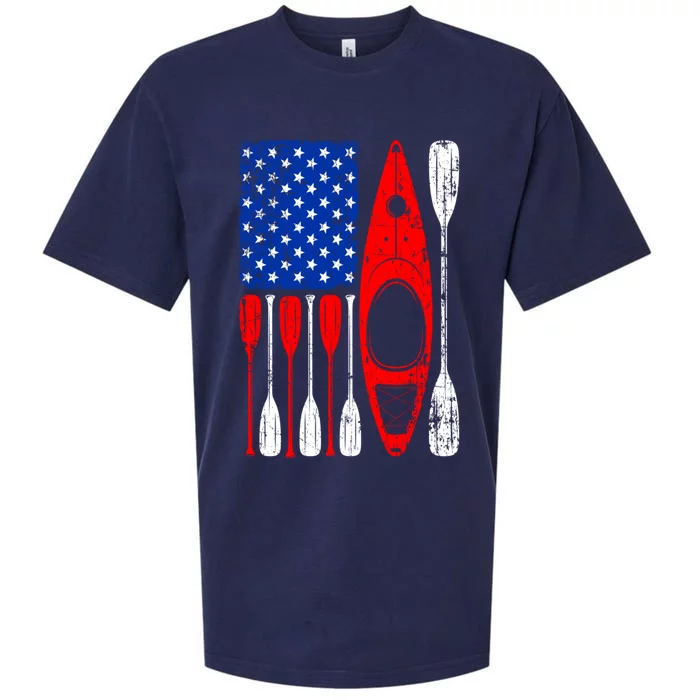 American Flag Kayak Paddle Kayaking 4th Of July Dad Papa Gift Sueded Cloud Jersey T-Shirt