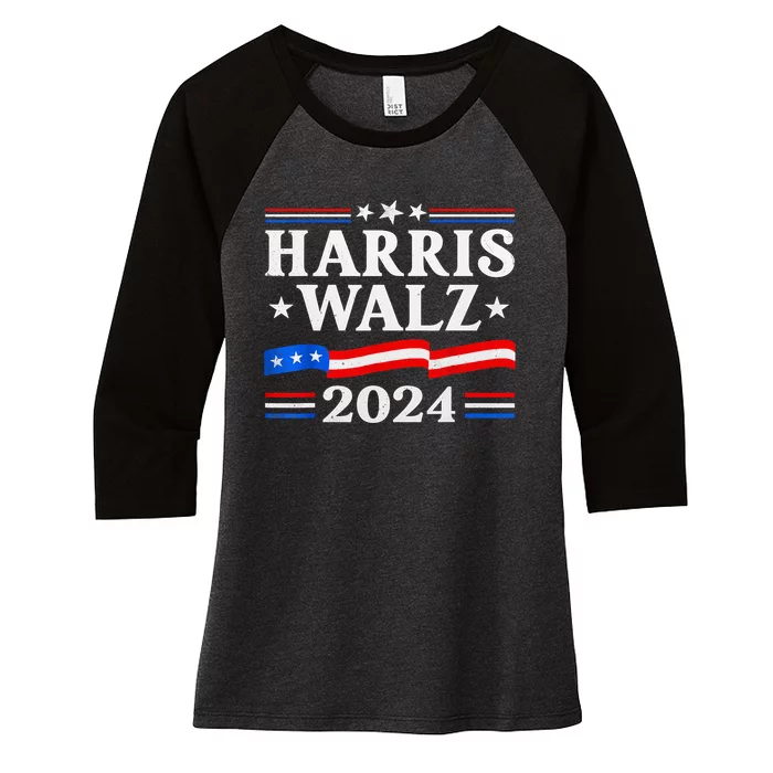 American Flag Kamala Harris Tim Waltz 2024 Gift Women's Tri-Blend 3/4-Sleeve Raglan Shirt