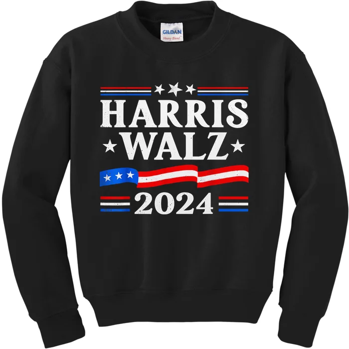 American Flag Kamala Harris Tim Waltz 2024 Gift Kids Sweatshirt