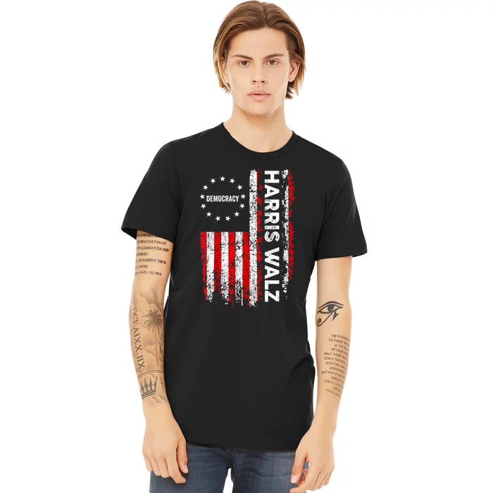 American Flag Kamala Harris Walz 2024 Harris Waltz Vp President 47th Gift Premium T-Shirt