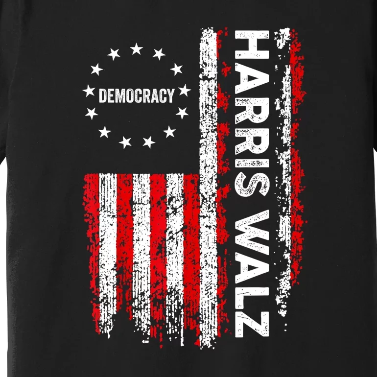 American Flag Kamala Harris Walz 2024 Harris Waltz Vp President 47th Gift Premium T-Shirt