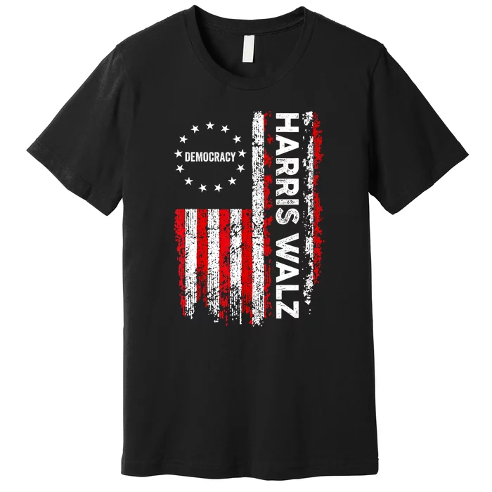 American Flag Kamala Harris Walz 2024 Harris Waltz Vp President 47th Gift Premium T-Shirt