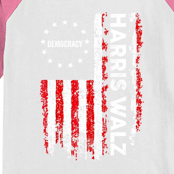 American Flag Kamala Harris Walz 2024 Harris Waltz Vp President 47th Gift Kids Colorblock Raglan Jersey