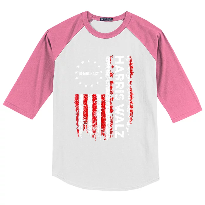 American Flag Kamala Harris Walz 2024 Harris Waltz Vp President 47th Gift Kids Colorblock Raglan Jersey