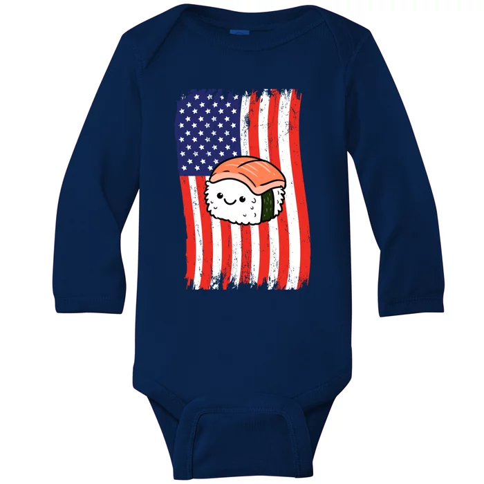 American Flag Kawaii Nigiri Sushi Lover Gift Baby Long Sleeve Bodysuit