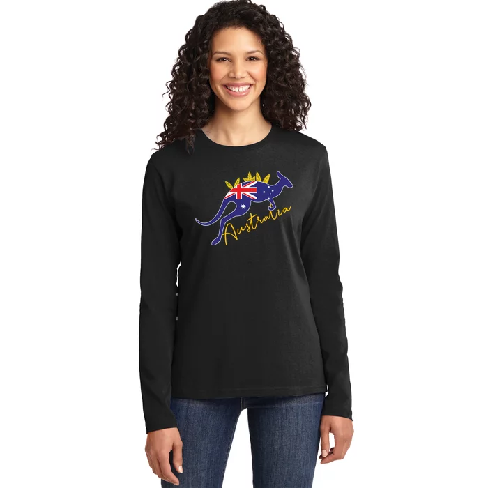 Australia Flag Kangaroo Australian Pride Souvenir Home Ladies Long Sleeve Shirt