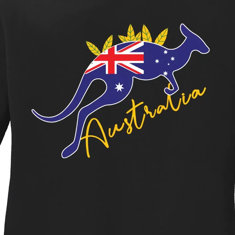 Australia Flag Kangaroo Australian Pride Souvenir Home Ladies Long Sleeve Shirt