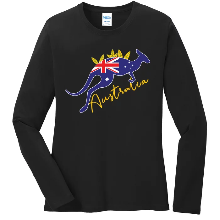 Australia Flag Kangaroo Australian Pride Souvenir Home Ladies Long Sleeve Shirt