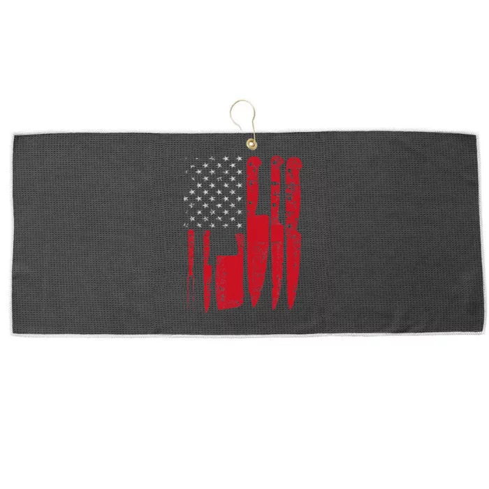 American Flag Kitchen Butcher Knife Set Large Microfiber Waffle Golf Towel