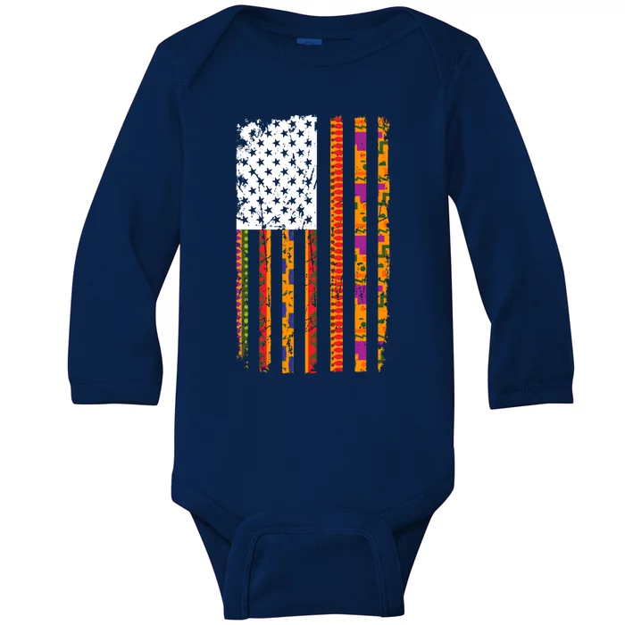 American Flag Kente African Cool Black History Month Gift Baby Long Sleeve Bodysuit