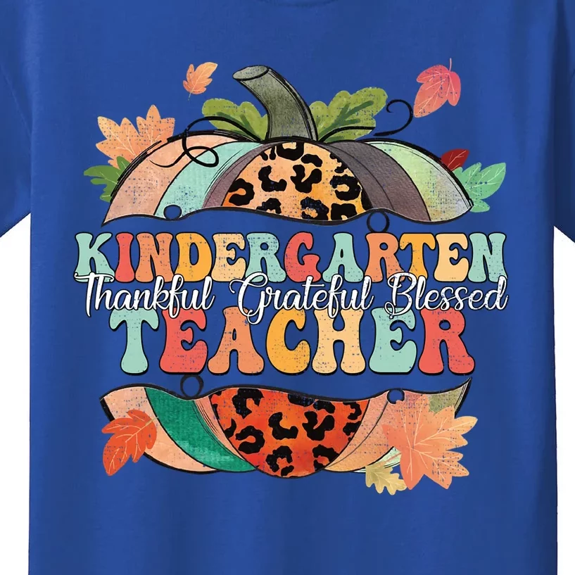 Autumn Fall Kindergarten Teacher Thankful Grateful Blessed Funny Gift Kids T-Shirt