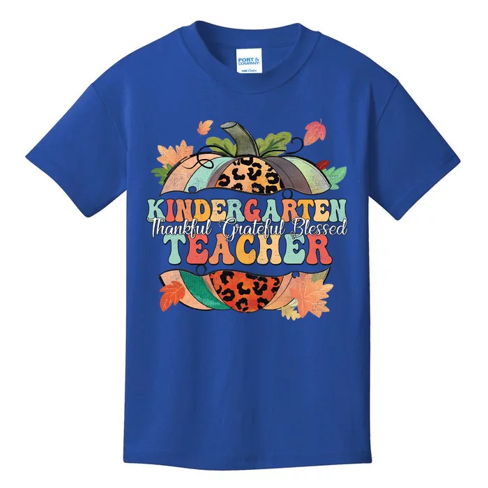 Autumn Fall Kindergarten Teacher Thankful Grateful Blessed Funny Gift Kids T-Shirt