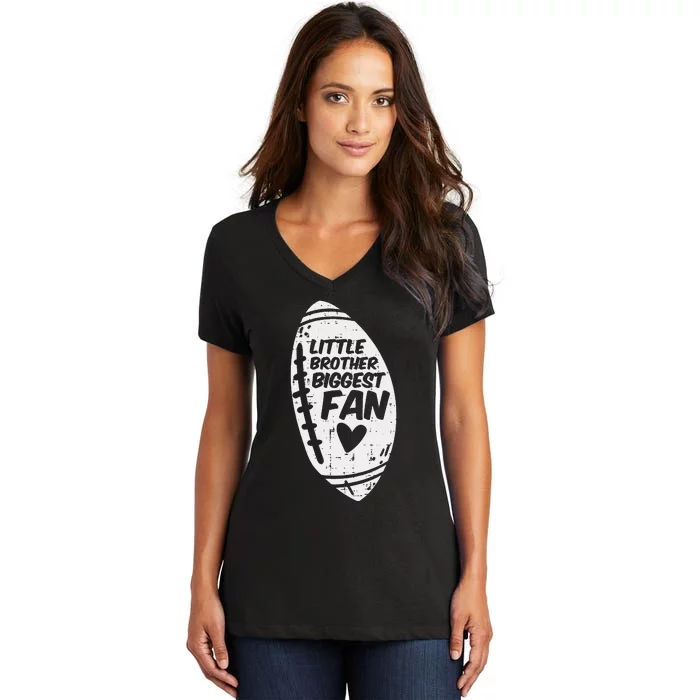 American Football Little Brother Biggest Fan Family Women's V-Neck T-Shirt