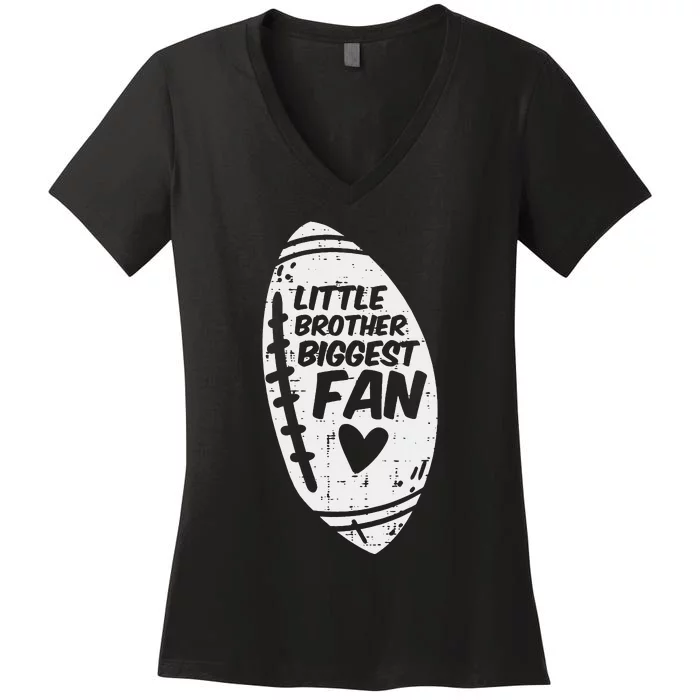 American Football Little Brother Biggest Fan Family Women's V-Neck T-Shirt