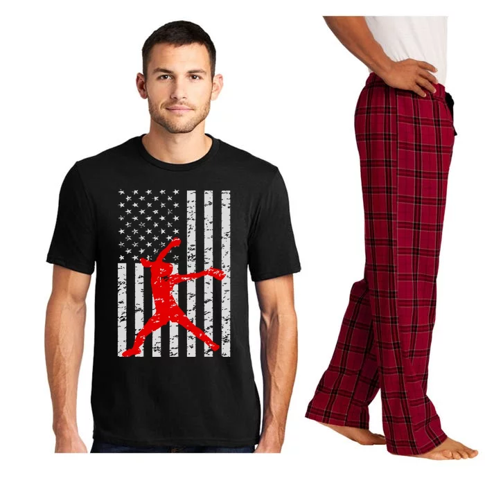 American Flag Love Softball Fastpitch Pitcher Gifts Pajama Set