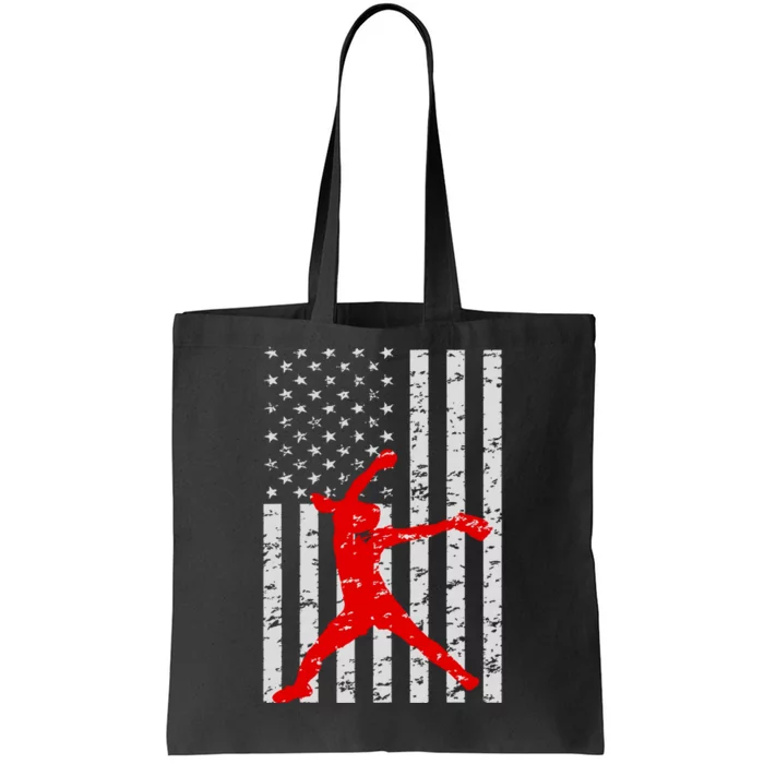 American Flag Love Softball Fastpitch Pitcher Gifts Tote Bag