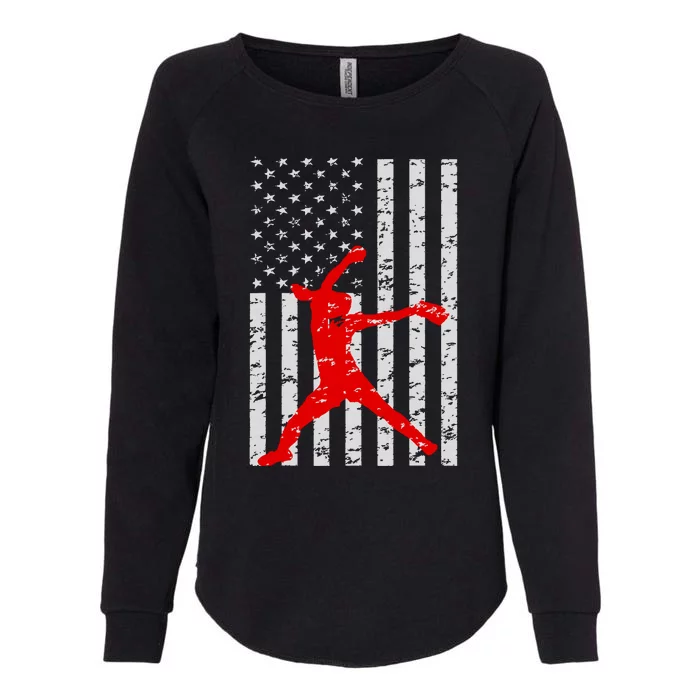 American Flag Love Softball Fastpitch Pitcher Gifts Womens California Wash Sweatshirt