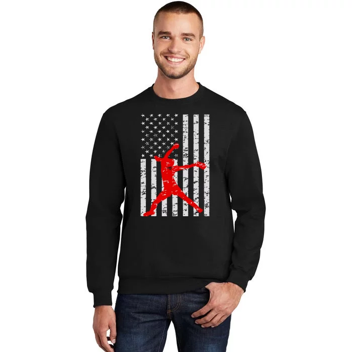 American Flag Love Softball Fastpitch Pitcher Gifts Tall Sweatshirt