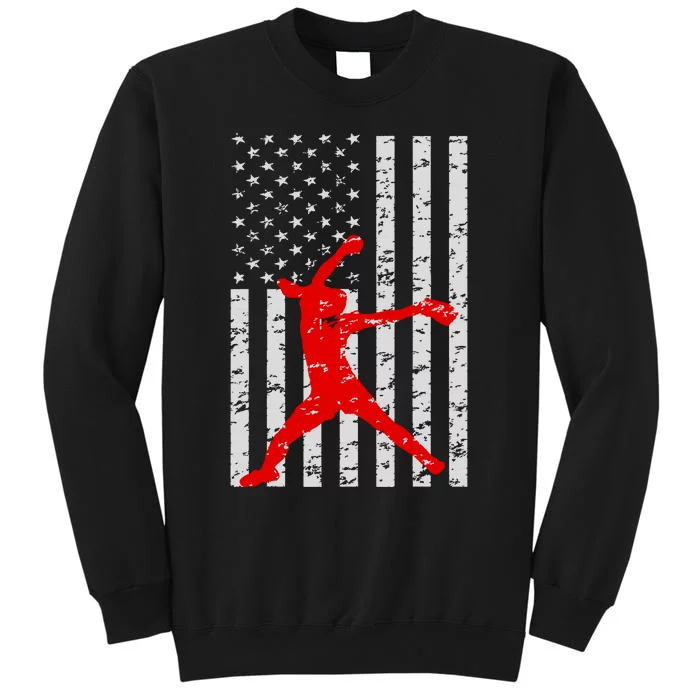 American Flag Love Softball Fastpitch Pitcher Gifts Tall Sweatshirt