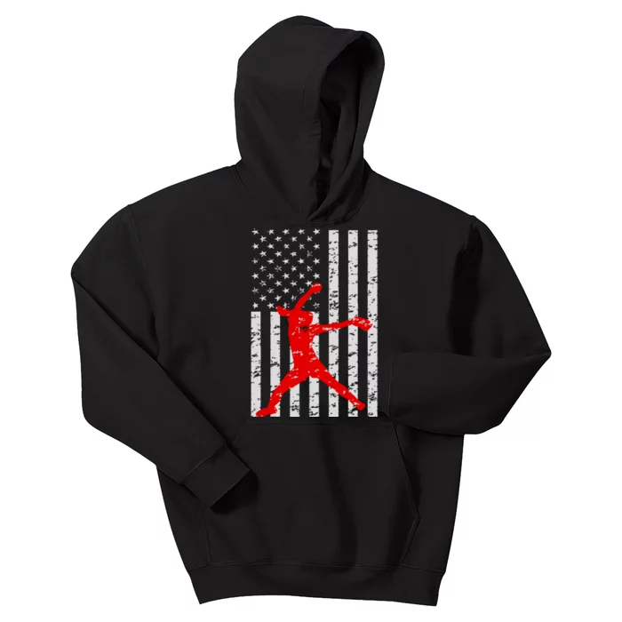 American Flag Love Softball Fastpitch Pitcher Gifts Kids Hoodie