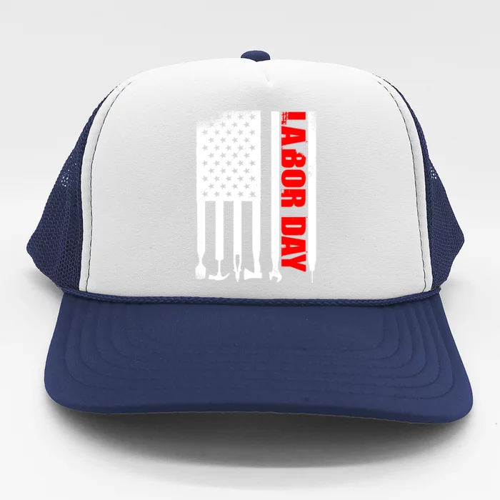 American Flag Labor Day Gift Trucker Hat