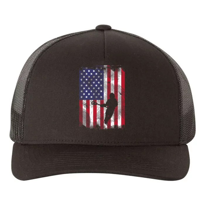 American Flag Lacrosse Vintage Lax Patriotic Yupoong Adult 5-Panel Trucker Hat