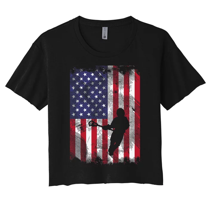 American Flag Lacrosse Vintage Lax Patriotic Women's Crop Top Tee