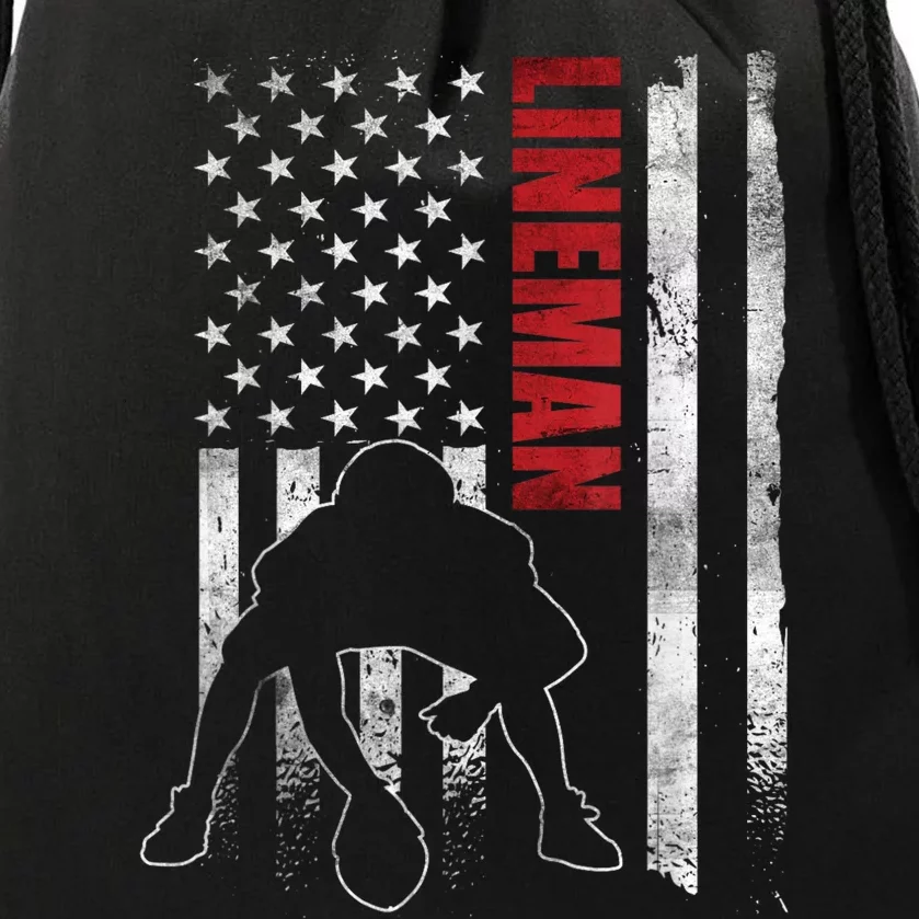 American Football Lineman Offensive Playerl Us Flag Drawstring Bag