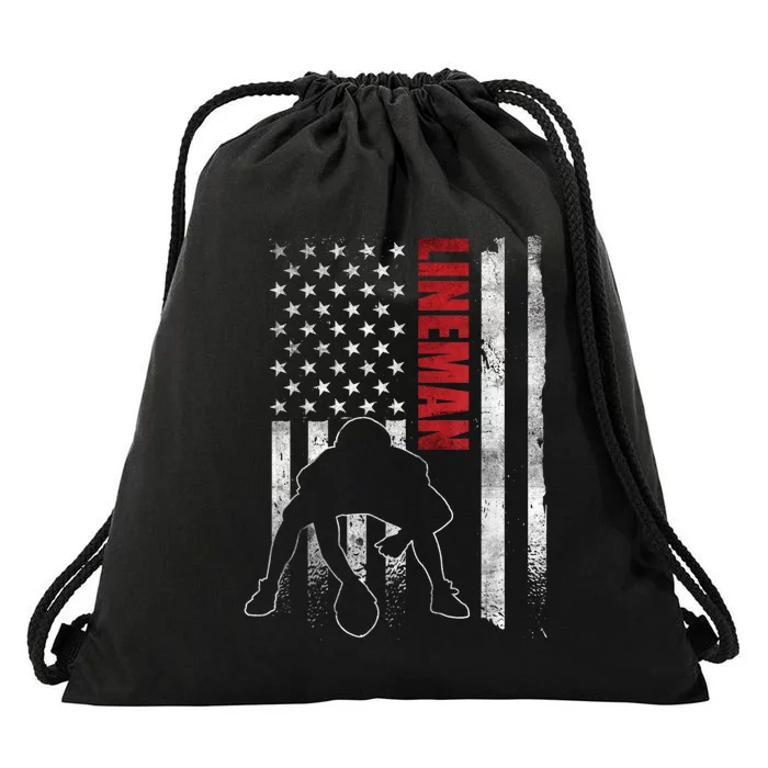 American Football Lineman Offensive Playerl Us Flag Drawstring Bag