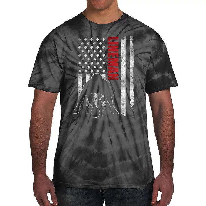 American Football Lineman Offensive Playerl Us Flag Tie-Dye T-Shirt