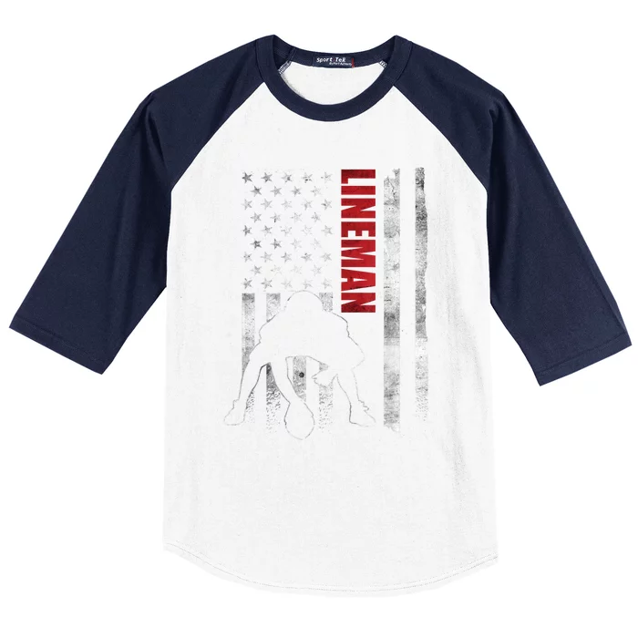 American Football Lineman Offensive Playerl Us Flag Baseball Sleeve Shirt