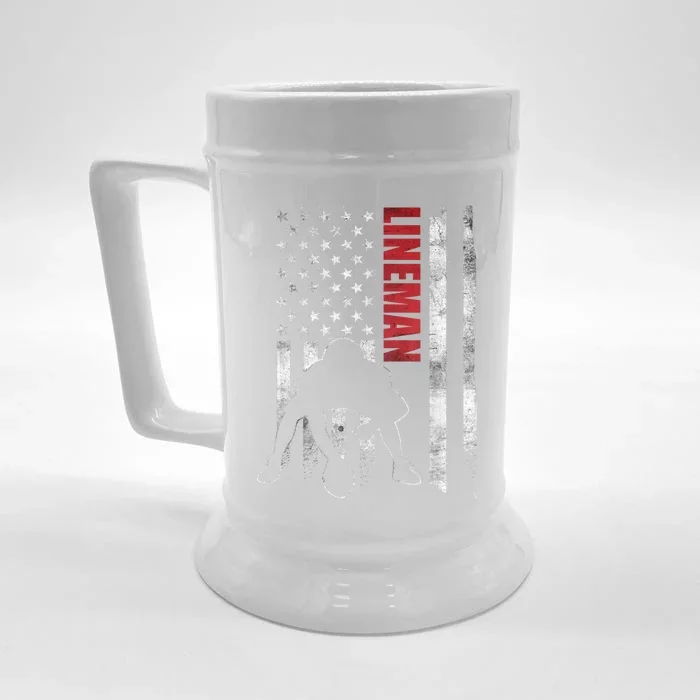 American Football Lineman Offensive Playerl Us Flag Front & Back Beer Stein